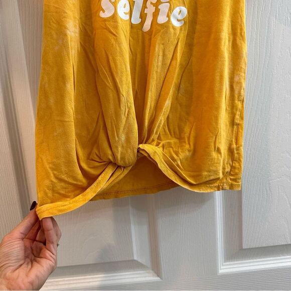 WonderNation"Believe in your selfie" yellow/white speckled twist front SS sz 4/5 - Picture 4 of 7